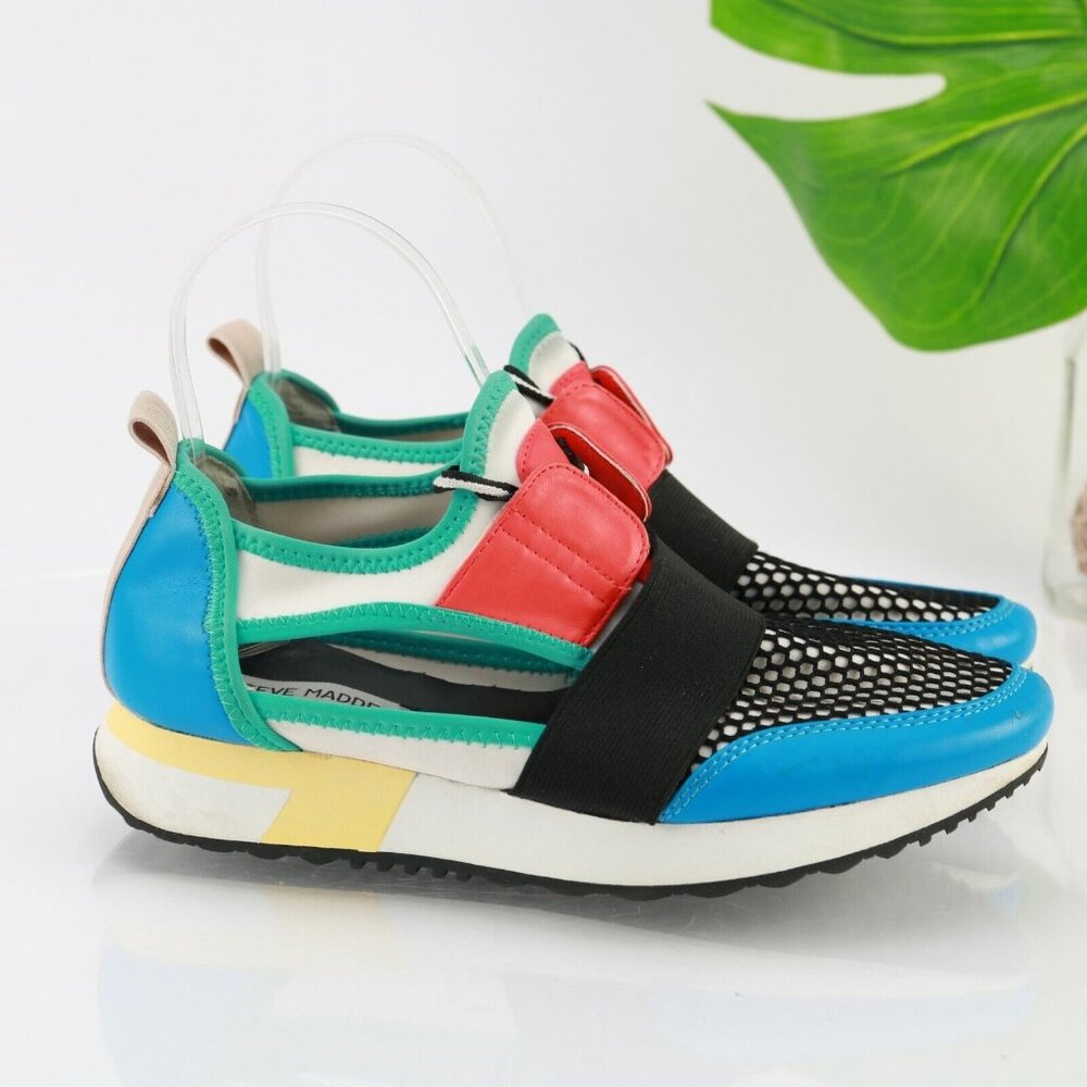 Steve Madden Womens Arctic Sneaker Size 7.5‎ Blue Red Green Casual Shoe Cutouts